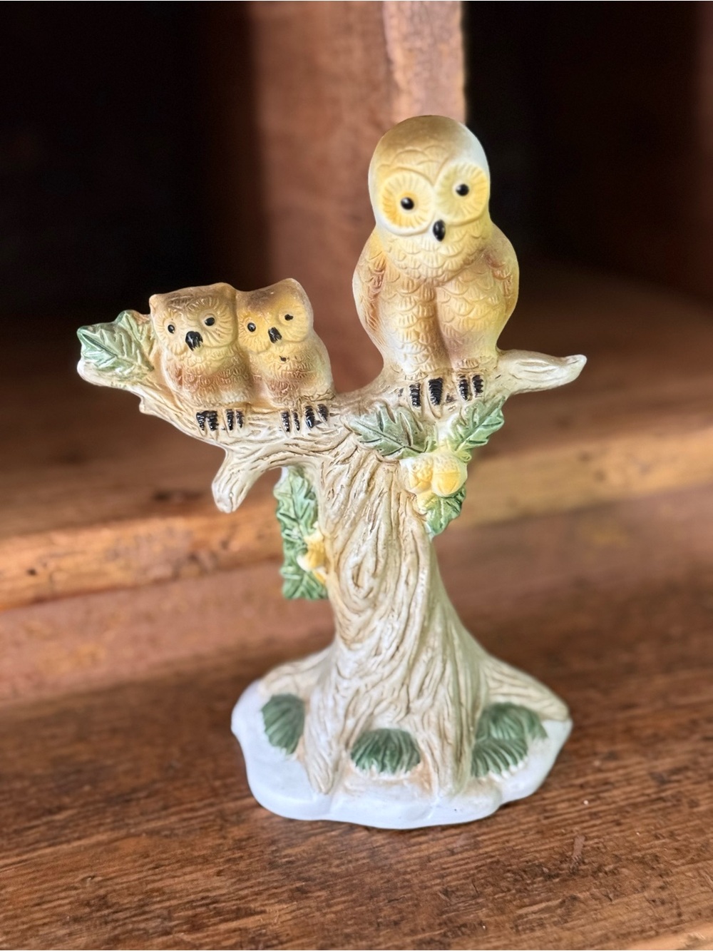 Vintage Adorable Ceramic Owl Figurine - Yellow and Green